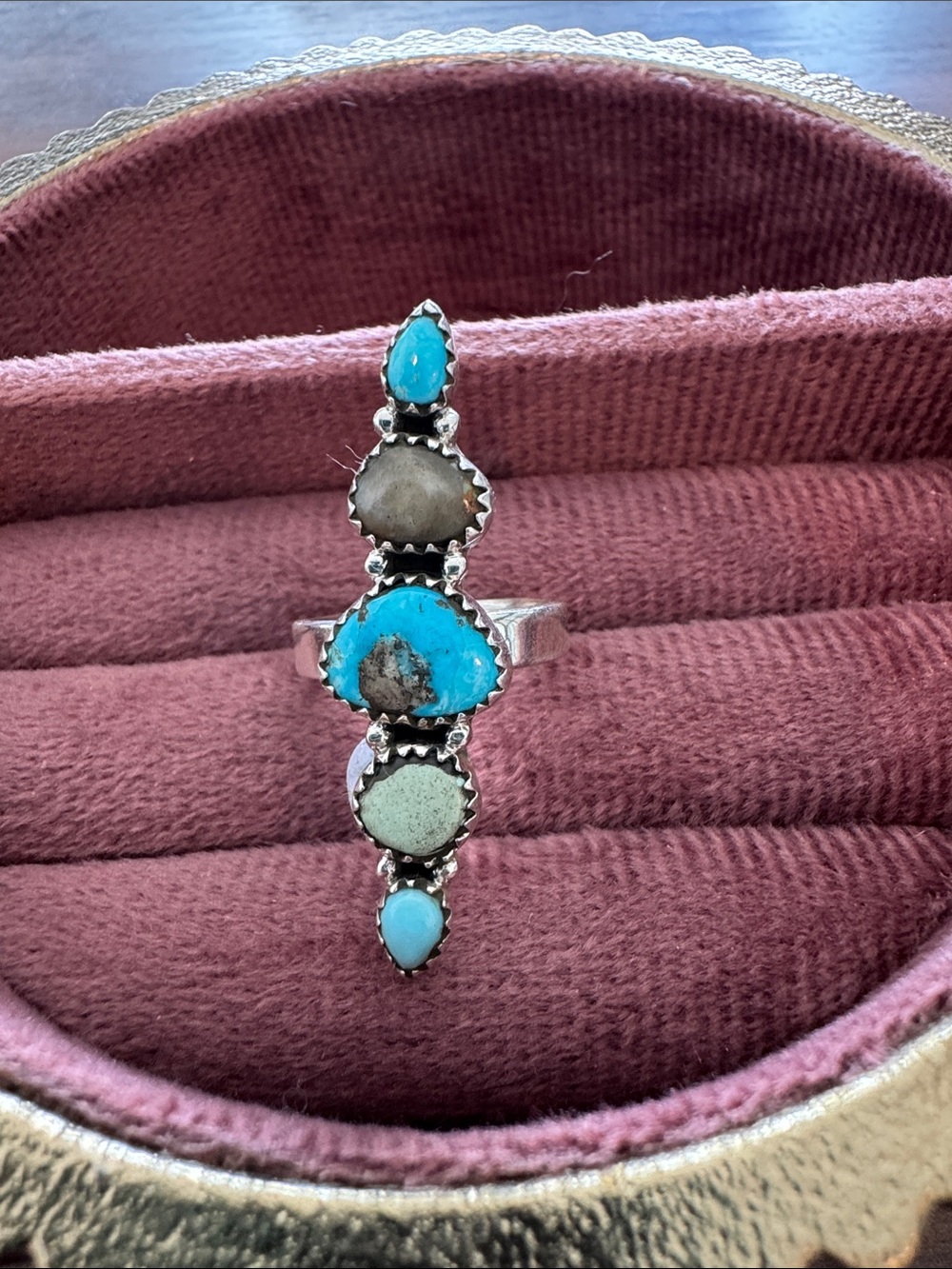 Sterling silver 925 Turquoise Multi-Stone Crawler Ring